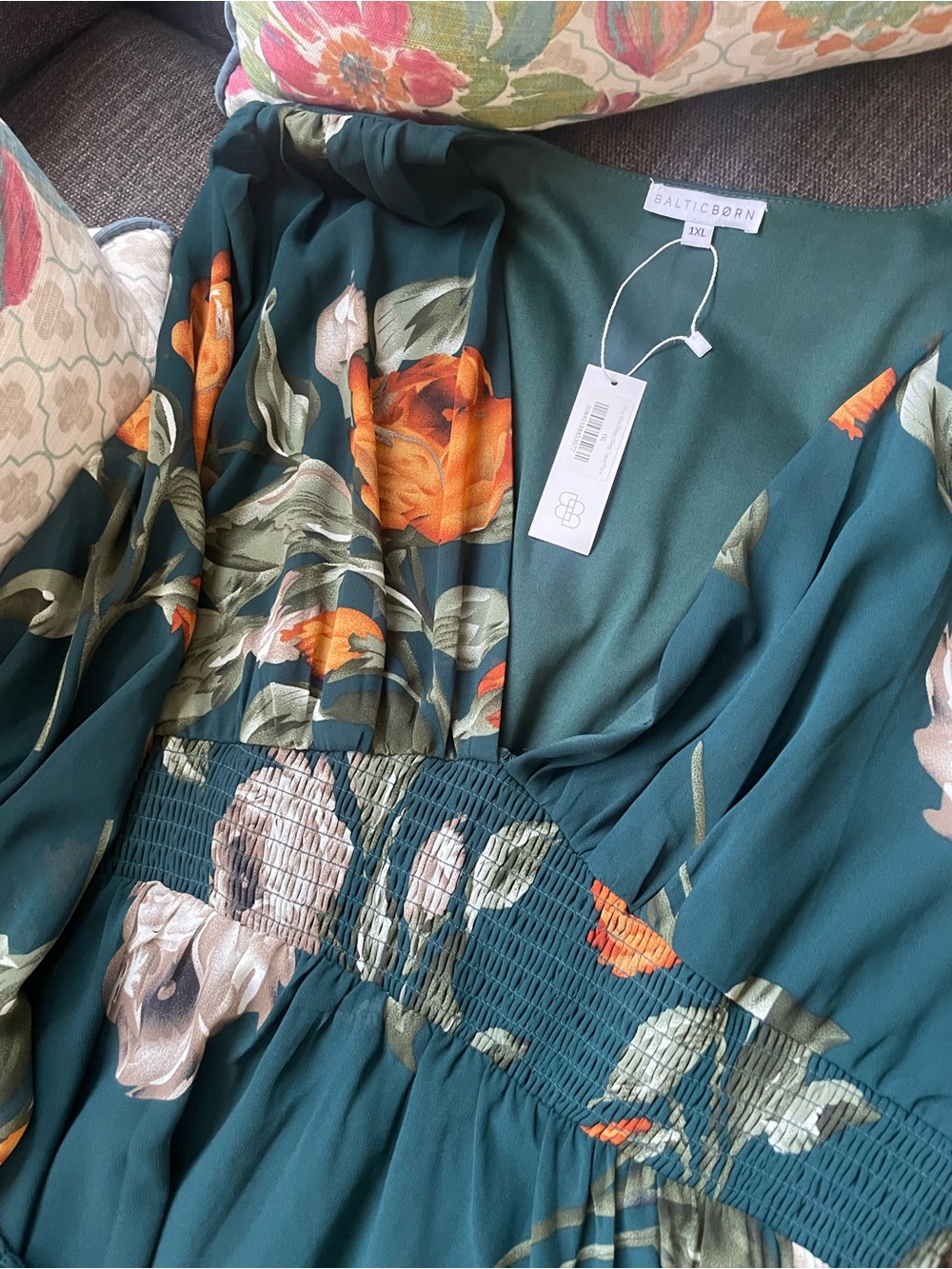 Baltic Born Teal Floral Maxi Dress with Orange Accents - Picture 6 of 8